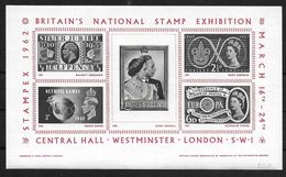 U.K. Numbered Sheetlet Stampex 1962 London 1962 Reprints In Black Varous Issues Of  GB - Ensayos, Pruebas & Reimpresiones