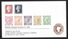 U.K. Card For The 1965 Stanley Gibbon Catalogue Centanary Exhibition  Reprints Of The 1865 Stamps Of GB - Probe- Und Nachdrucke