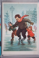 FIGURE SKATERS By Fridman. Figure Skating.  USSR. OLD PC 1955  - Rare! Humour - Pattinaggio Artistico