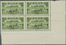 ** Alawiten-Gebiet: 1925, Pictorial Issue, 0.50pi. Green, Lot Of 19 U/m Marginal Blocks Of Four From Th - Lettres & Documents