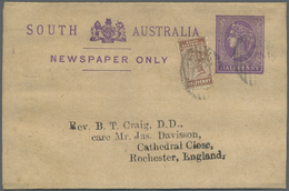 Br/GA Südaustralien: 1883/1910 (ca.), 13 Covers And Postal Stationeries To England With Several Interestin - Brieven En Documenten