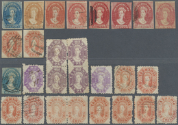 O/*/(*) Tasmanien: 1855-1900's: Collection Of Mint And Used Stamps Including 27 QV Stamps (10 Imperf, Three - Storia Postale