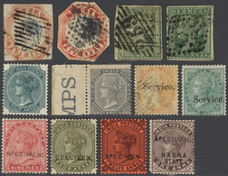 */O/ Indien: 1854-1895: Mint And Used Collection Of 60 Stamps Queen Victoria, Including Two Singles 1854 - Other & Unclassified