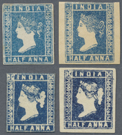 (*) Indien: 1854-55 Four Singles Of ½a. Blue, Die I And II, Various Shades From Pale Blue To Indigo, UNU - Autres & Non Classés