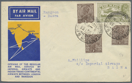 Br Indien - Flugpost: 1933-38: Group Of 10 Covers Sent By Airmail, With Opening Flight Cover Rangoon-Ba - Poste Aérienne