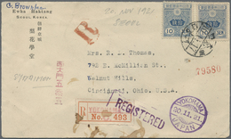 Br Japanische Post In Korea: 1914/26, Covers (4 Inc. One Registered) And Ppc Used "KEIJO" (4) Or "Saida - Militaire Vrijstelling Van Portkosten