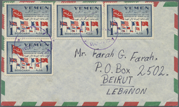 Br Jemen: 1953/1958, Lot Of 21 Covers Mainly To Destinations Abroad (Lebanon, USA, Jordan) Incl. Regist - Yémen