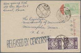 Br Korea-Süd: 1948, 50 Ch. (pair) Adn 5 W. Tied "Seoul Central 48.4.26" To Japanese Stationery 2 S. (fo - Corée Du Sud