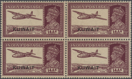 /** Kuwait: 1945-60: Collection Of 38 Blocks Of Four Plus 4 Singles (1948 10r. = Mi. 74, SG 73a), Mostly - Koeweit