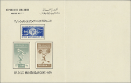 (*) Libanon: 1959, Mediterranean Sport Games, Lot Of Three Souvenir Sheets, Type I Without Price Indicat - Liban