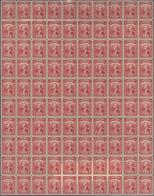 ** Malaiische Staaten - Sarawak: 1934-41 Complete Sheets Of 100 Of 1c. Purple, 2c. Black And 8c. Carmin - Other & Unclassified