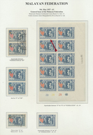 **/*/O/Br/GA Malaiischer Bund: 1957-1963 Specialized Collection Of Mint And Used Stamps, Blocks Of Four, Plate Bl - Federation Of Malaya