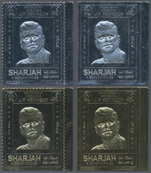 ** Schardscha / Sharjah: 1970 (ca.), Prominent Persons 'J. F. KENNEDY' Gold And Silver Foil Stamps Inve - Sharjah