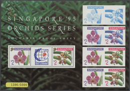 ** Singapur: 1991/1995, Stamp Exhibition SINGAPORE '95 ("Orchids"), Lot Of 20 Presentation Folders With - Singapur (...-1959)