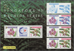 ** Singapur: 1995, Stamp Exhibition SINGAPORE '95 ("Orchids"), Souvenir Sheet With Stage Proofs On Marg - Singapore (...-1959)