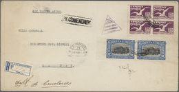 Br Uruguay: 1926/1930, Lot Of Five Airmail Covers Bearing Frankings "Albatros" Airmail Stamps Incl. Reg - Uruguay