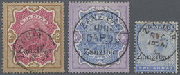 O Zanzibar: 1895/1898, Lot Of Three Better Stamps: 1895  2r. Carmine And Yellow-brown, 1895 5r. Ultram - Zanzibar (...-1963)