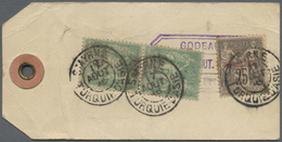 Br Französische Kolonien: 1896/1943, Group Of Four Better Entires: P.O. Levant 1896 Baggage Tag, Gabon - Autres & Non Classés