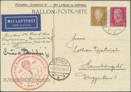 Br Ballonpost: 1927/1955, Lot Of 26 Balloon Mail Covers/cards, Mainly Europe Incl. Germany, E.g. 1927 S - Luchtballons