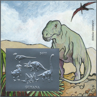 ** Thematik: Tiere-Dinosaurier / Animals-dinosaur: 1993, Guyana. Lot Of 100 SILVER Dinosaur Blocks Cont - Prehistorics