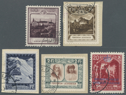 O Liechtenstein: 1930 Lot Von Ca. 50 Gestempelten 'Kosel'-Marken Aller Wertstufen, Dabei Bessere Zähnu - Storia Postale