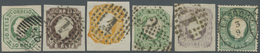 O Portugal: 1853/1879, Lot Of Six Used Classic Stamps Incl. 1853 50r. Green Wide Margins, 1879 10r. Bl - Covers & Documents
