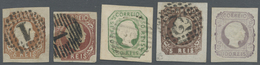 O/(*) Portugal: 1855/1862, Lot Of Four Used Stamps: Michel Nos. 7, 9 (2), 12, Fresh Colours And Full To Hu - Storia Postale