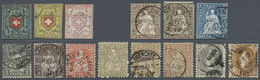 O/Br Schweiz: 1850-1906: Kleine Partie Semiklassik Mit 14 Gestempelten Marken Und Einem Brief, Dabei Rayo - Unused Stamps