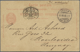 GA/ Schweiz: 1892-1903 Destination SÜDAMERIKA: Drei Ganzsachenkarten (10 Rp.) Und Eine Ansichtskarte (Li - Neufs