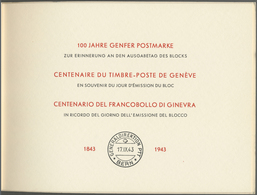 Schweiz: 1943, PTT-Geschenkheft Mit Kordel 100 JAHRE GENFER POSTMARKE, Mit 2 Stück Block 10 Ungestem - Nuovi