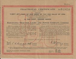 BARCELONA TRACTION LIGHT AND POWER COMPANY LIMITED ANNEE 1918 DELIVRE PAR LA SOCIETE GENERALE 1/20 - Zonder Classificatie