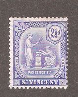 St.Vincent 1909,2 1/2p Dot Under "d",Sc 101,VF Mint Hinged* - St.Vincent (...-1979)