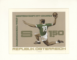 Thematik: Sport-Handball / Sport-handball: 1977, Austria. Original Artist's Painting By Prof. Otto S - Handball