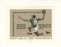 Thematik: Sport-Handball / Sport-handball: 1977, Austria. Original Artist's Painting By Prof. Otto S - Hand-Ball