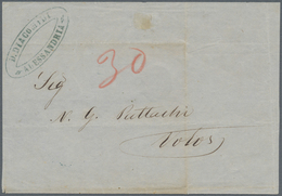 Br Ägypten: 1864, Folded Envelope From ALESSANDRIA Egypt, Red Crayon "30" For Taxe, Adressed To Volo / - 1915-1921 Brits Protectoraat