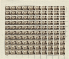 ** Ägypten: 1947, King Faruk Definitives, 40m. Brown, Complete Sheet Of 100 Stamps Diagonally Misperfor - 1915-1921 British Protectorate