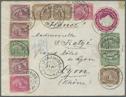 GA Ägypten - Ganzsachen: 1892, Stationery Envelope 5 Mil Carmine Uprated 3x 1 Mil Brown, 3x 2 Mil Green - Autres & Non Classés