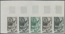 ** Algerien: 1962, Kerrata Gorge 0,05fr. Imperforate PROOF Strip Of Five In Three Different Colours, Mi - Algerije (1962-...)