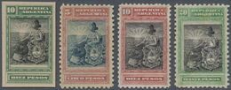 */(*) Argentinien: 1899, Color Trial Proofs Of High Values 5 P. To 20 P. On Perf Thin Paper And 10 P. Gree - Autres & Non Classés