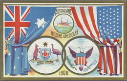 GA Neusüdwales: 1908, Stat. Postcard 1½d. Blue For The Visit Of The AMERICAN FLEET, Fine Unused - Covers & Documents