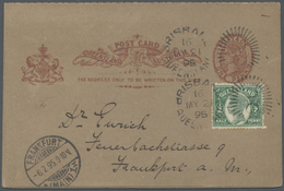 GA Queensland - Ganzsachen: 1895, 1d Red QV Postal Stat. Doublecard Uprated With Mi.No. 83 1/2 P. Green - Briefe U. Dokumente