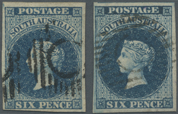O Südaustralien: 1855, QV Chalon Head 6d. Deep Blue With Large Star Wmk. Two Singles With Good To Wide - Lettres & Documents