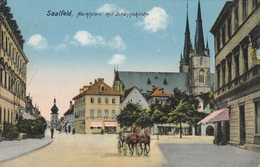 Saalfeld-Marktplatz Mit Johanniskirche-Conditorei & Café-Pferdekutsche.Feldpost 1915 - Saalfeld