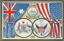 GA Südaustralien: 1908, Stat. Postcard QV 1d. Red With Colourful Picture On Reverse For 'AMERICAN FLEET - Covers & Documents