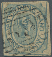 O Tasmanien: 1853, Courier 1d Pale Blue On Yellowish Paper With Good Margins On Two Sides Used With Ba - Briefe U. Dokumente