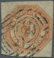 O Tasmanien: 1853, Courier 4d. Red-orange With Good Margins Around Used With Indistinct Barred Numeral - Briefe U. Dokumente