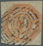 O Tasmanien: 1853, Courier 4d. Red-orange With Good Margins Around Used With Indistinct Barred Numeral - Covers & Documents