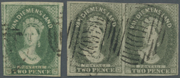 O Tasmanien: 1857/1860, QV 2d. Dull Emerald-green Single And 2d. Slate-green Horizontal Pair With Wmk. - Covers & Documents