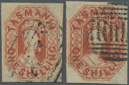 O Tasmanien: 1858, QV 1s. Vermilion Two Singles In Slightly Different Shades Both With Wmk. Double-lin - Lettres & Documents
