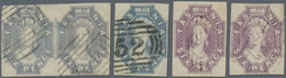 O Tasmanien: 1860/1865, QV 6d. With Wmk. Double-lined Numerals Small Group With Five Stamps Incl. Hori - Storia Postale